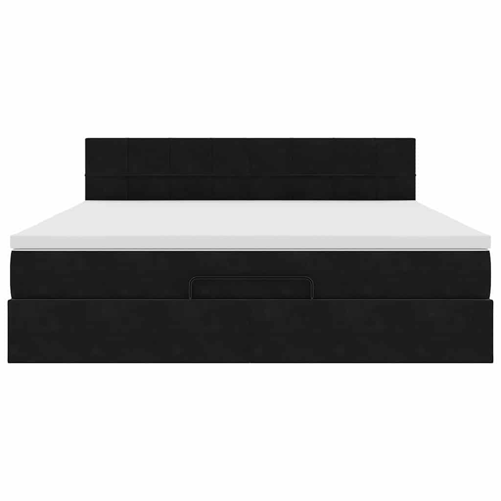 Cadre de lit ottoman avec matelas noir 160x200 cm velours - XIOS