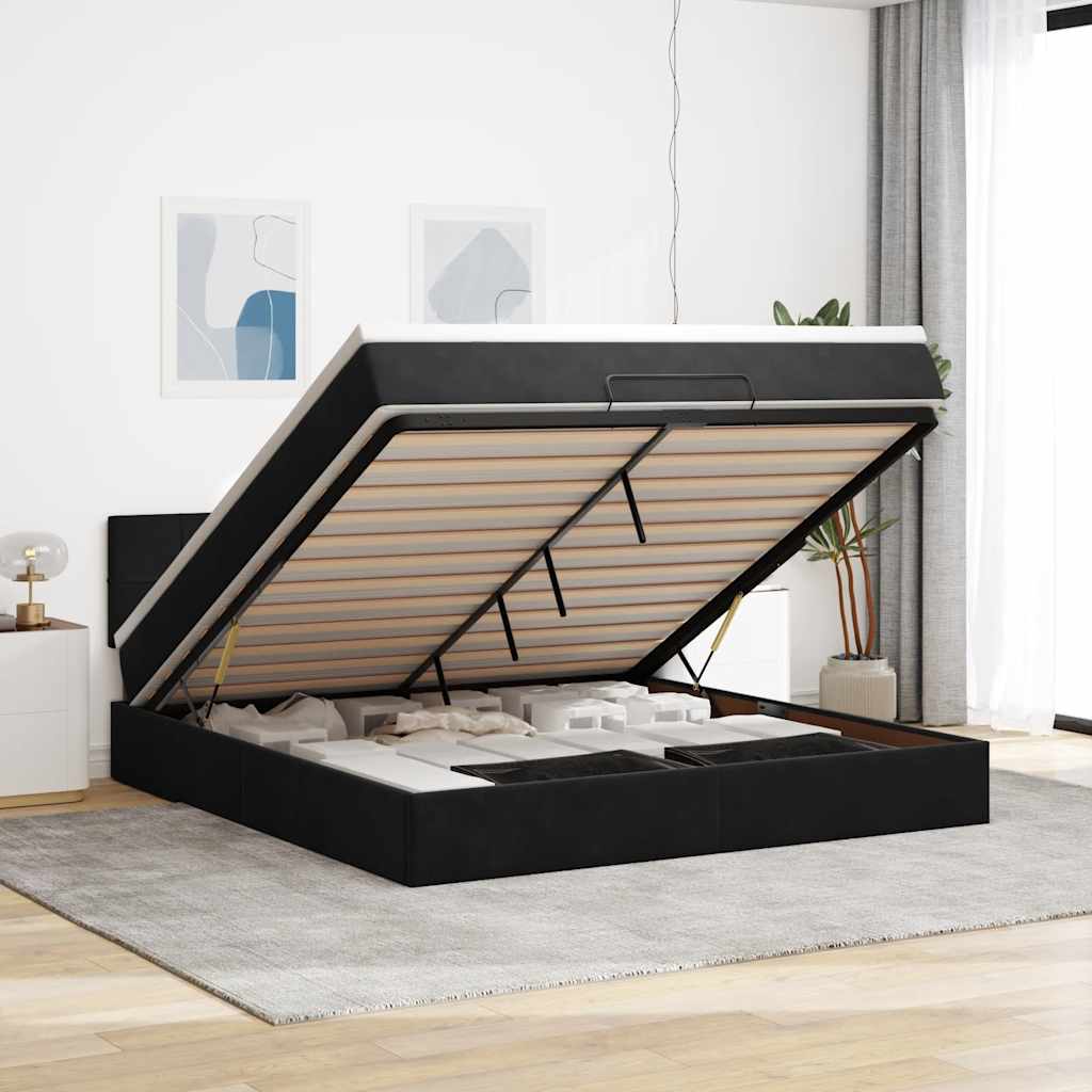 Cadre de lit ottoman avec matelas noir 160x200 cm velours - XIOS