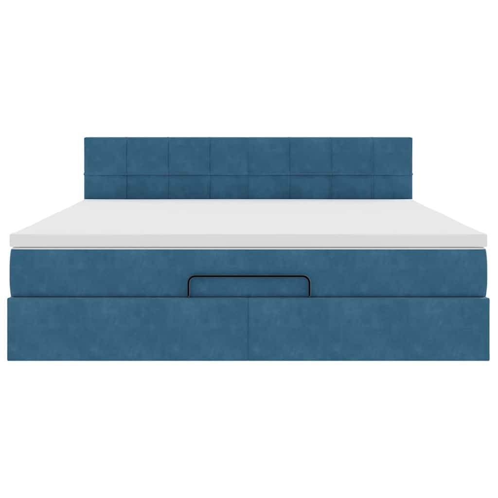 Cadre de lit ottoman avec matelas bleu foncé 160x200 cm velours - XIOS