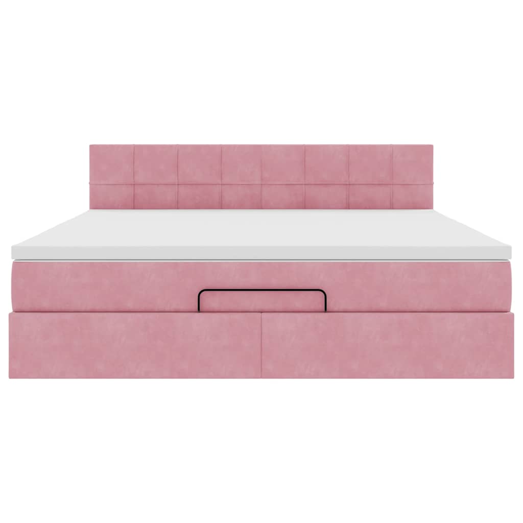 Cadre de lit ottoman avec matelas rose 160x200 cm velours - XIOS