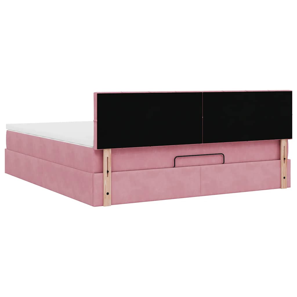 Cadre de lit ottoman avec matelas rose 160x200 cm velours - XIOS