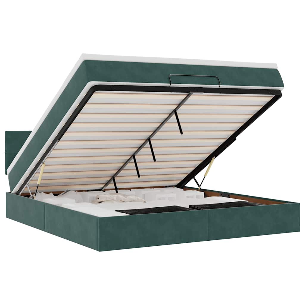 Cadre de lit ottoman avec matelas vert foncé 180x200 cm velours - XIOS