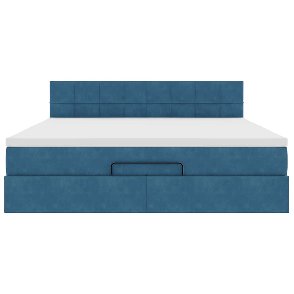 Cadre de lit ottoman avec matelas bleu foncé 180x200 cm velours - XIOS