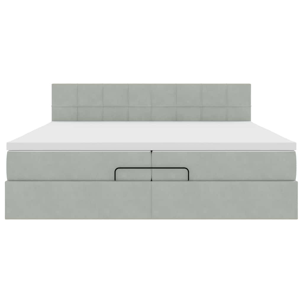 Cadre de lit ottoman avec matelas gris clair 200x200 cm velours - XIOS
