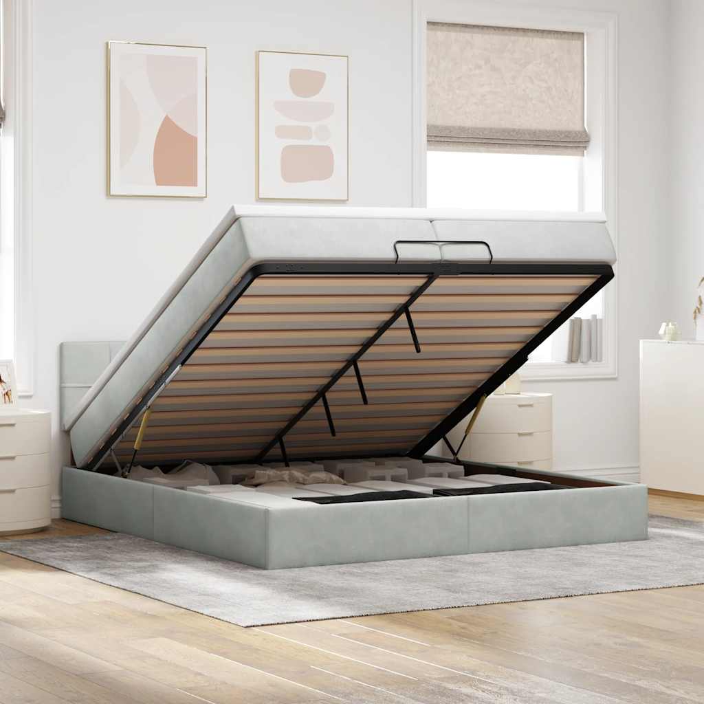 Cadre de lit ottoman avec matelas gris clair 200x200 cm velours - XIOS