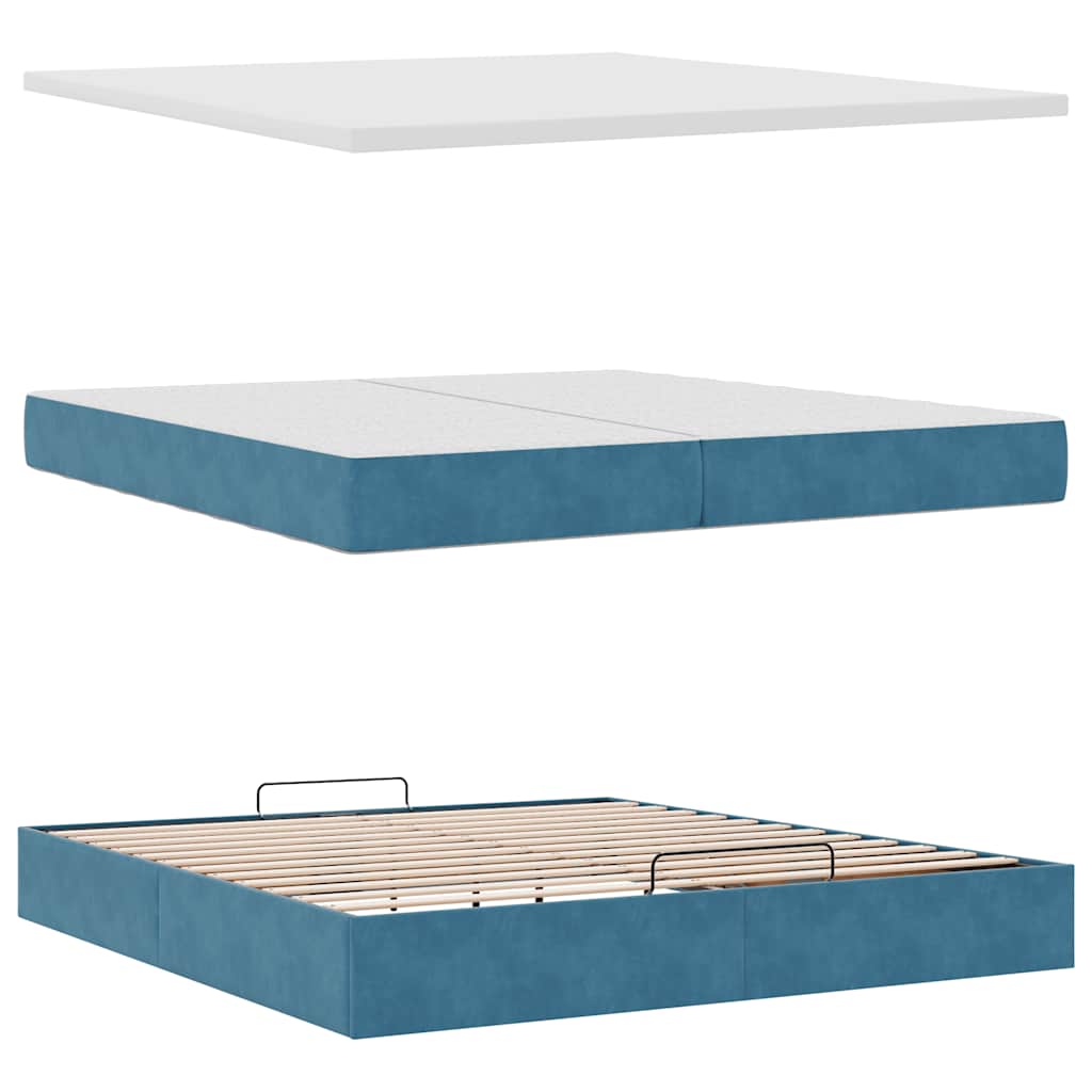 Cadre de lit ottoman avec matelas bleu foncé 200x200 cm velours - XIOS