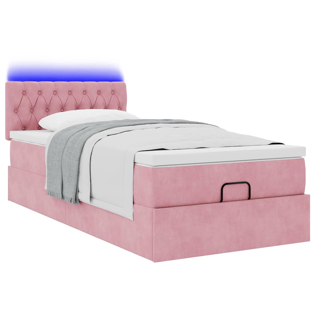 Cadre de lit ottoman avec matelas rose 90x190 cm velours