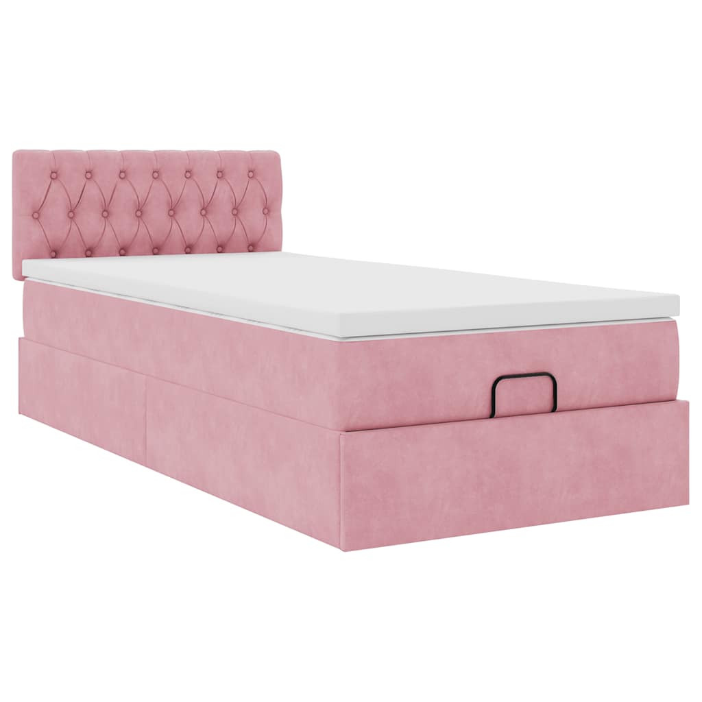 Cadre de lit ottoman avec matelas rose 90x190 cm velours