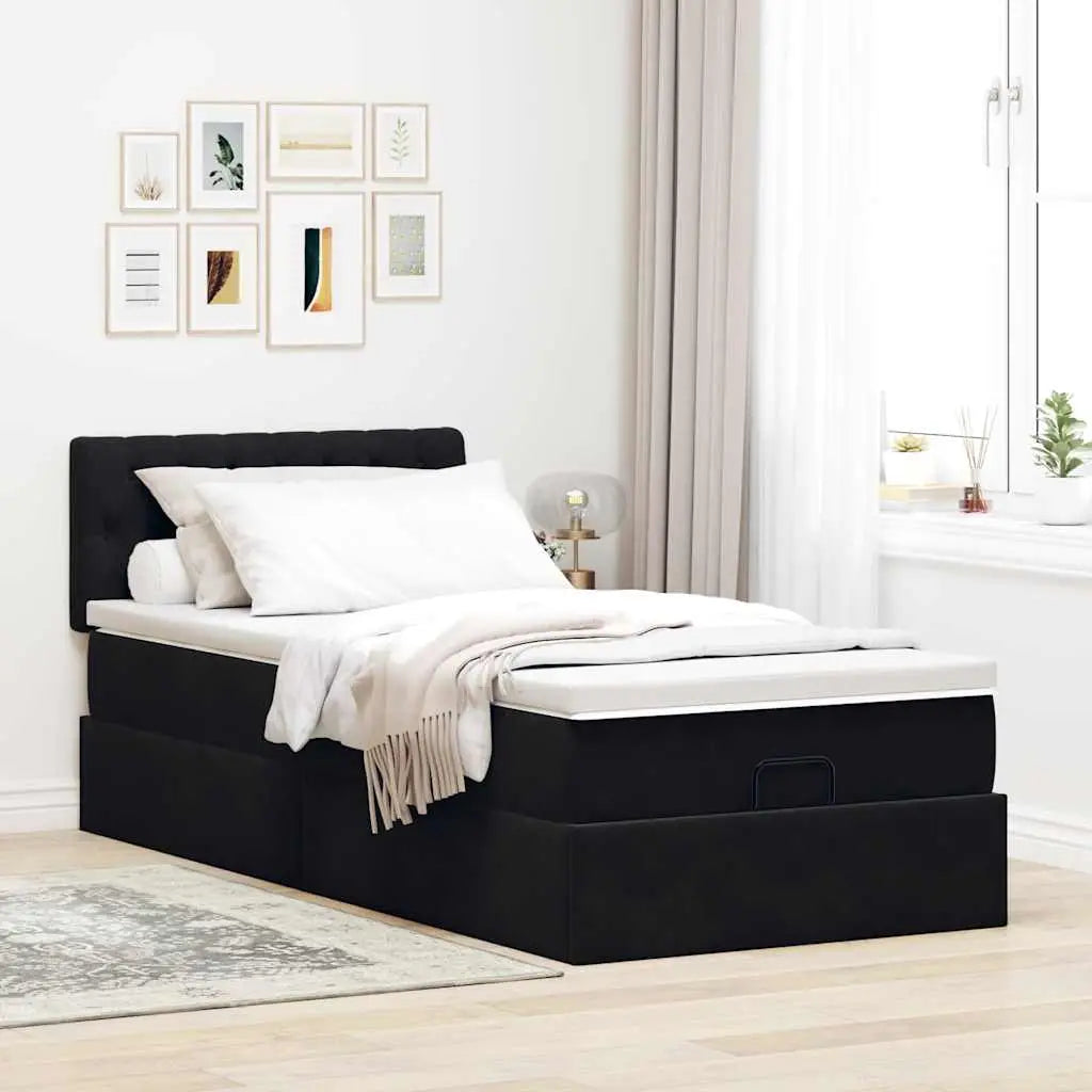 Cadre de lit ottoman avec matelas noir 90x200 cm velours - XIOS