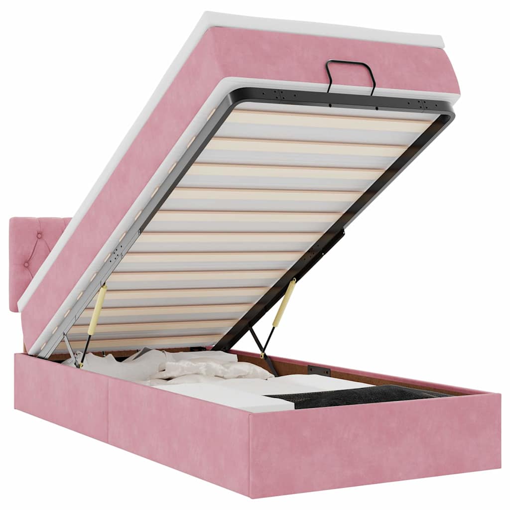 Cadre de lit ottoman avec matelas rose 90x200 cm velours - XIOS