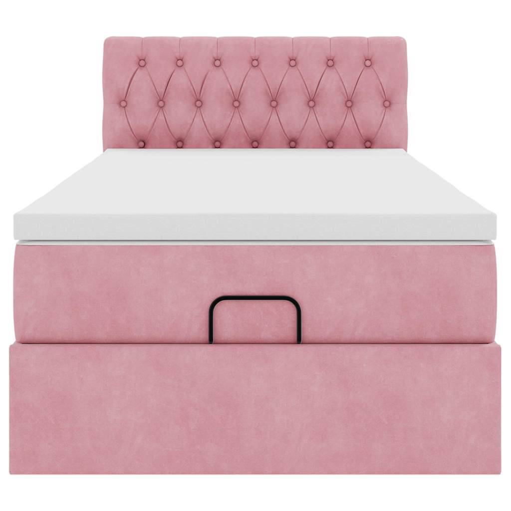 Cadre de lit ottoman avec matelas rose 90x200 cm velours - XIOS