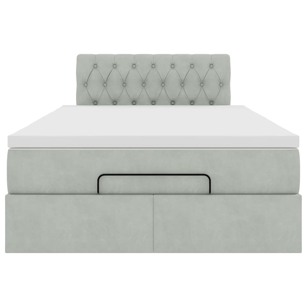 Lit ottoman avec matelas et LED gris clair 120x190cm velours