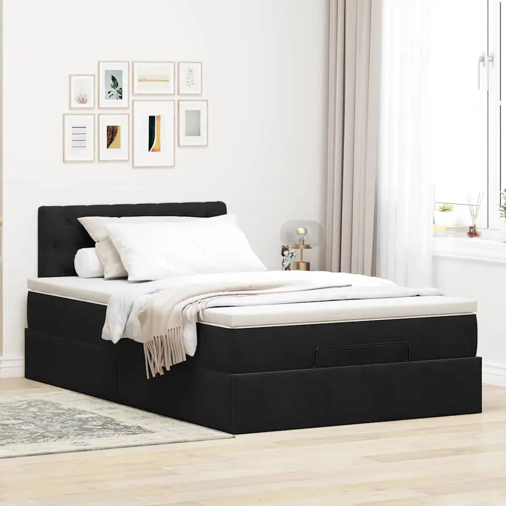 Lit ottoman avec matelas et LED noir 120x190 cm velours - XIOS