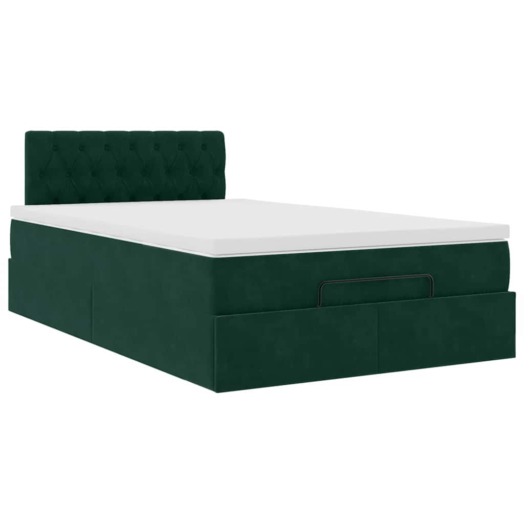 Lit ottoman avec matelas et LED vert foncé 90x200cm velours - XIOS