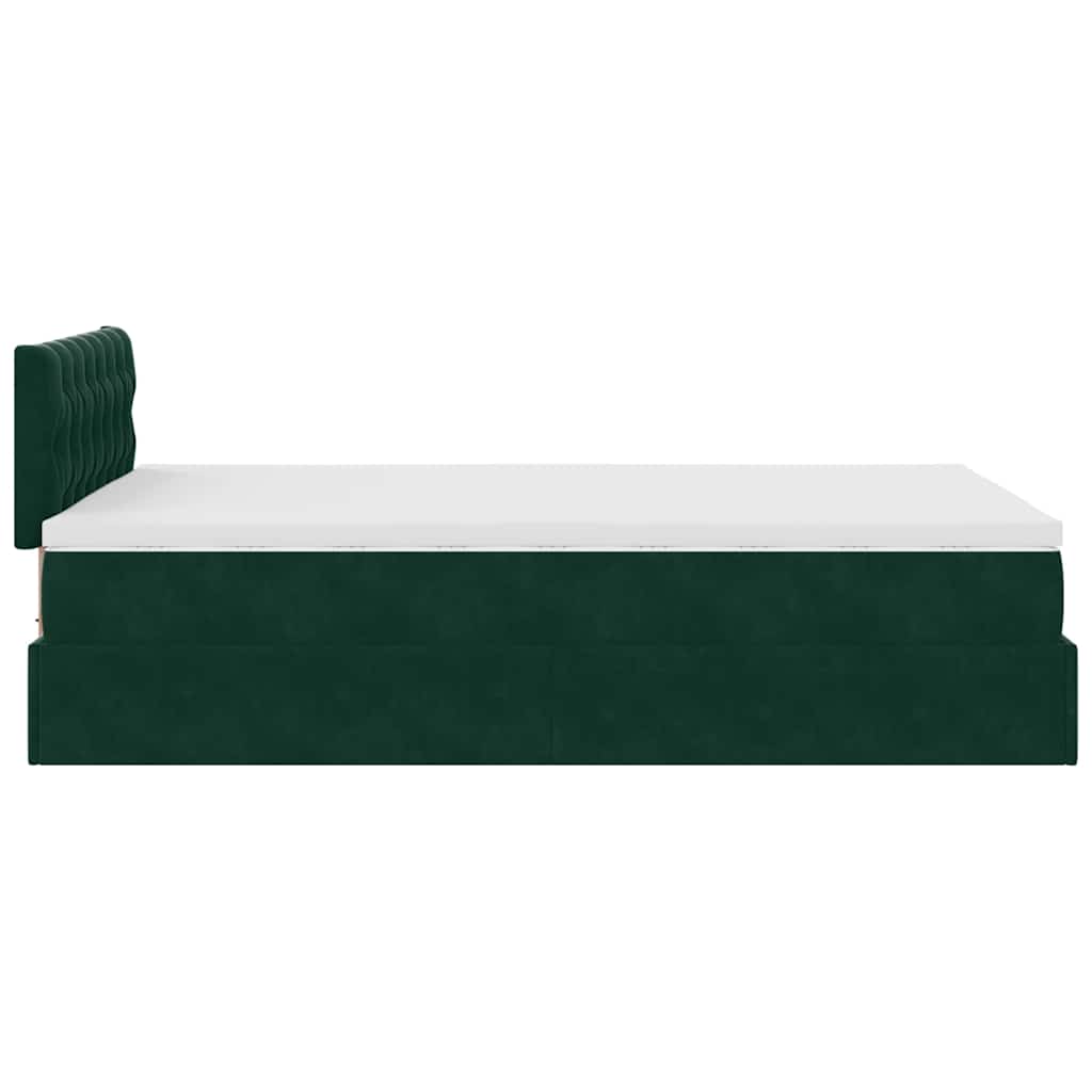 Lit ottoman avec matelas et LED vert foncé 90x200cm velours - XIOS