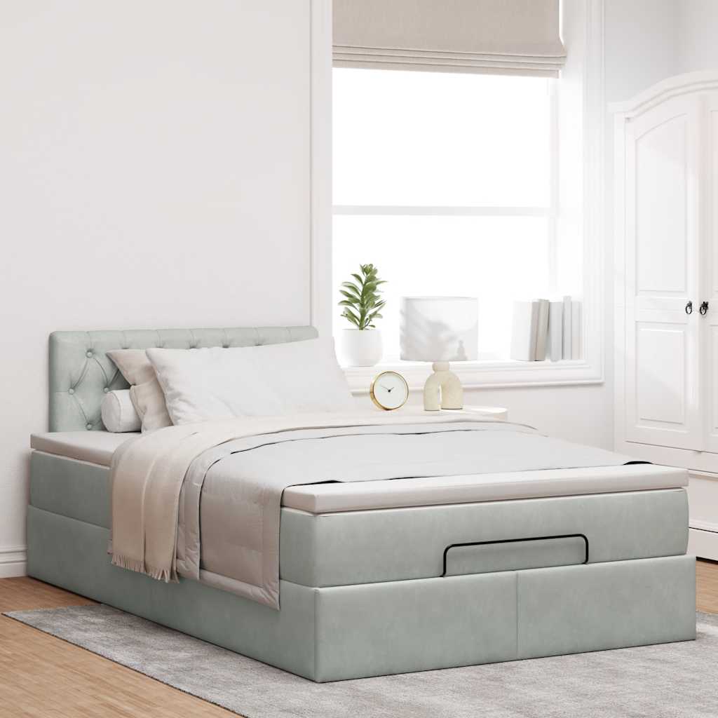 Cadre de lit ottoman et matelas gris clair 120x200 cm velours - XIOS