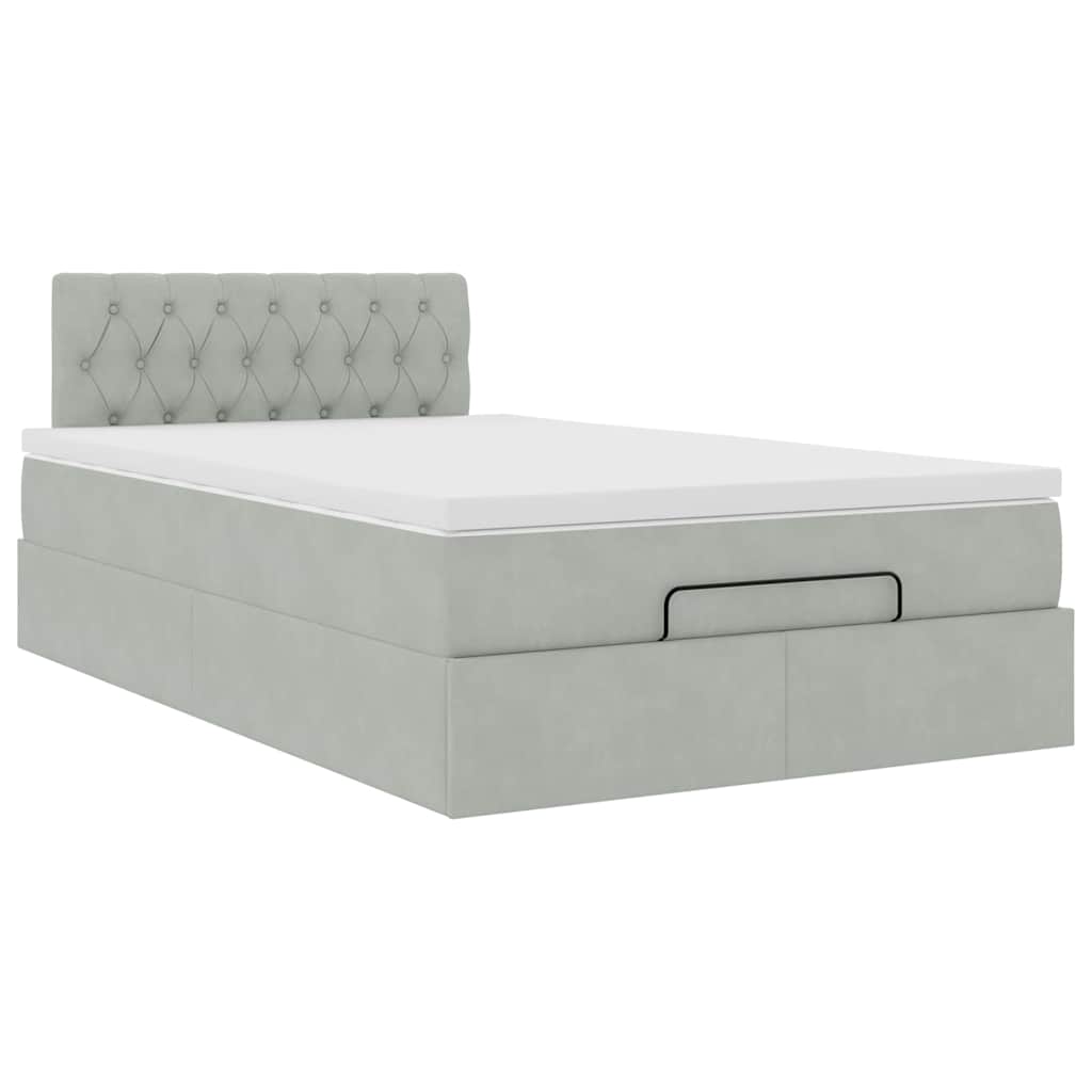 Cadre de lit ottoman et matelas gris clair 120x200 cm velours - XIOS
