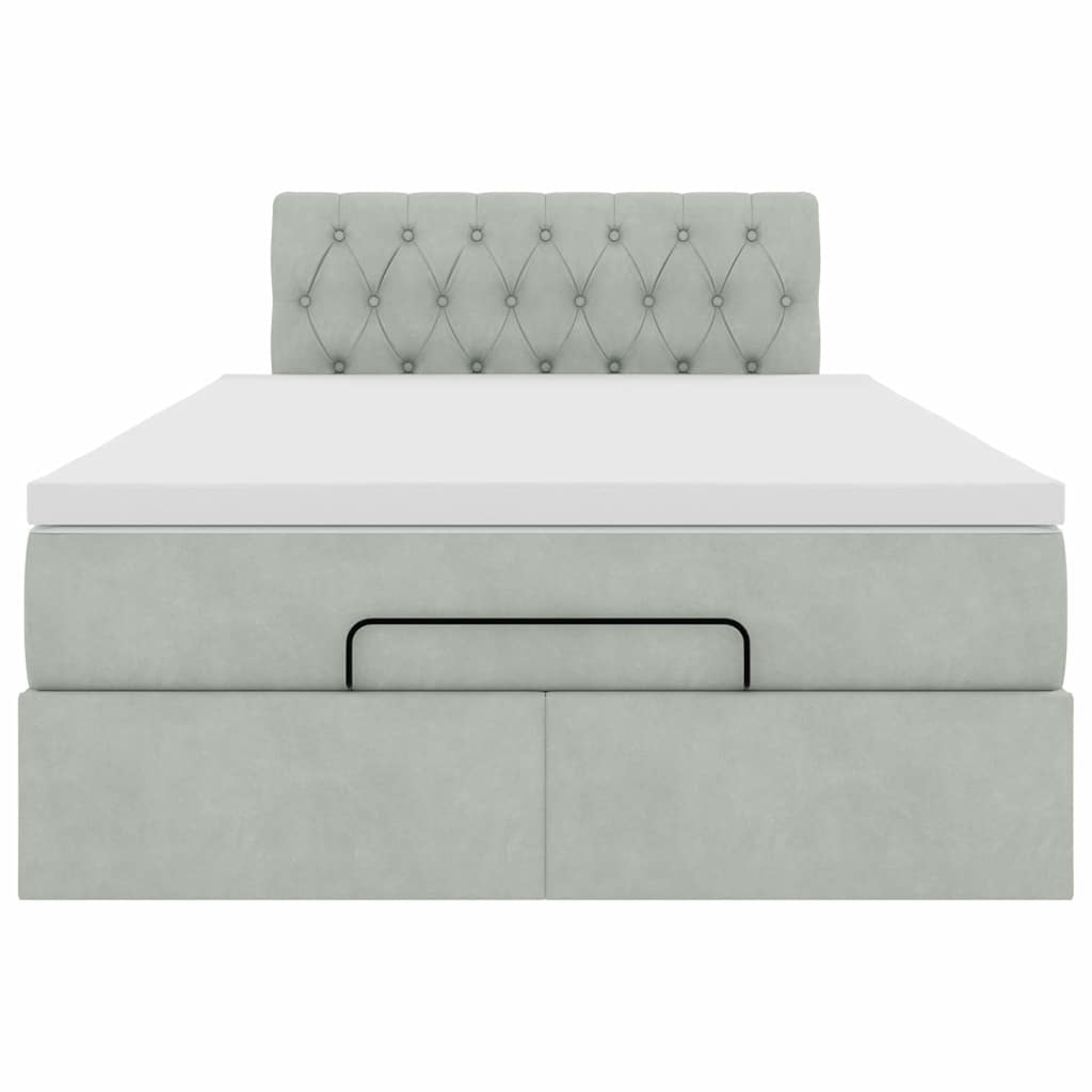 Cadre de lit ottoman et matelas gris clair 120x200 cm velours - XIOS