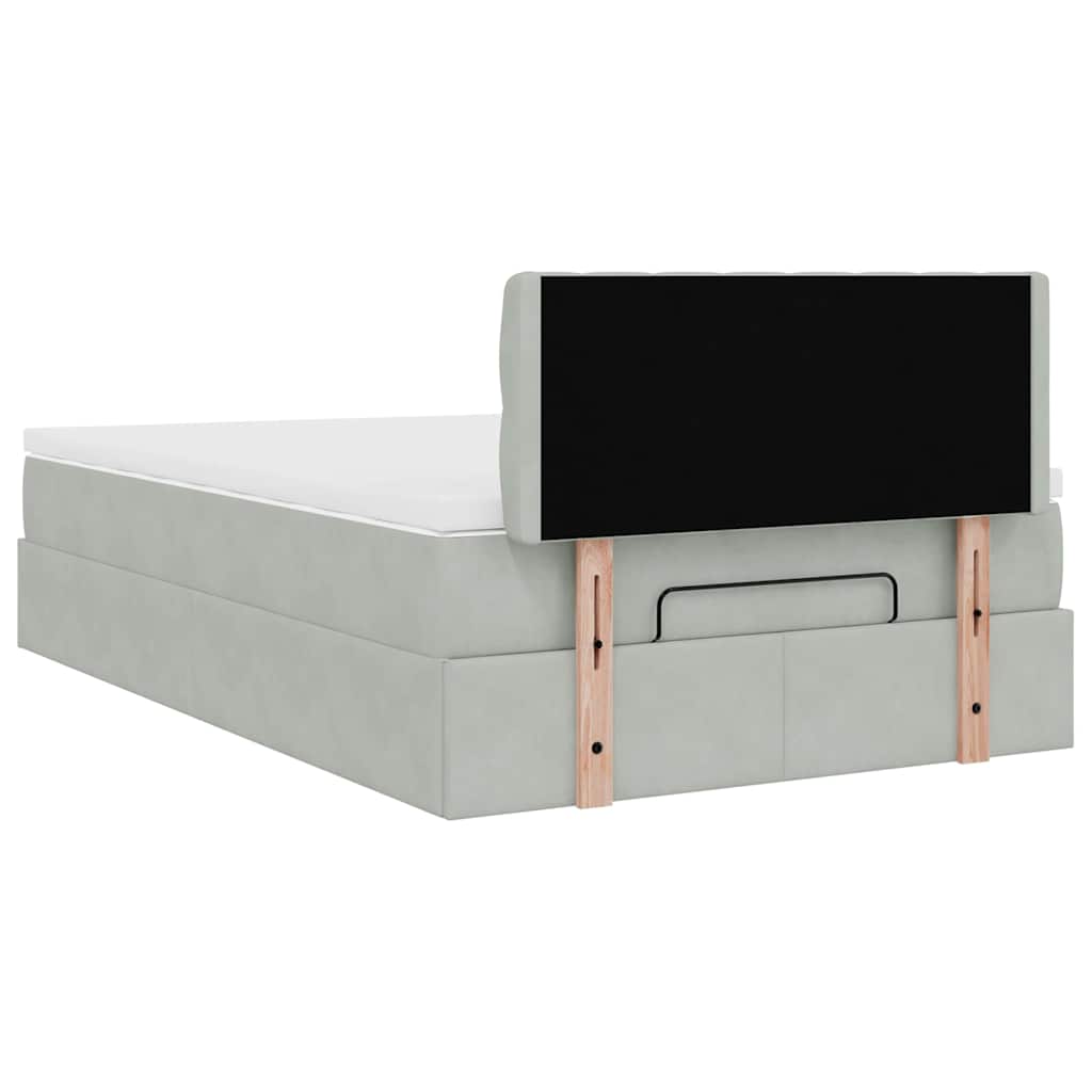 Cadre de lit ottoman et matelas gris clair 120x200 cm velours - XIOS