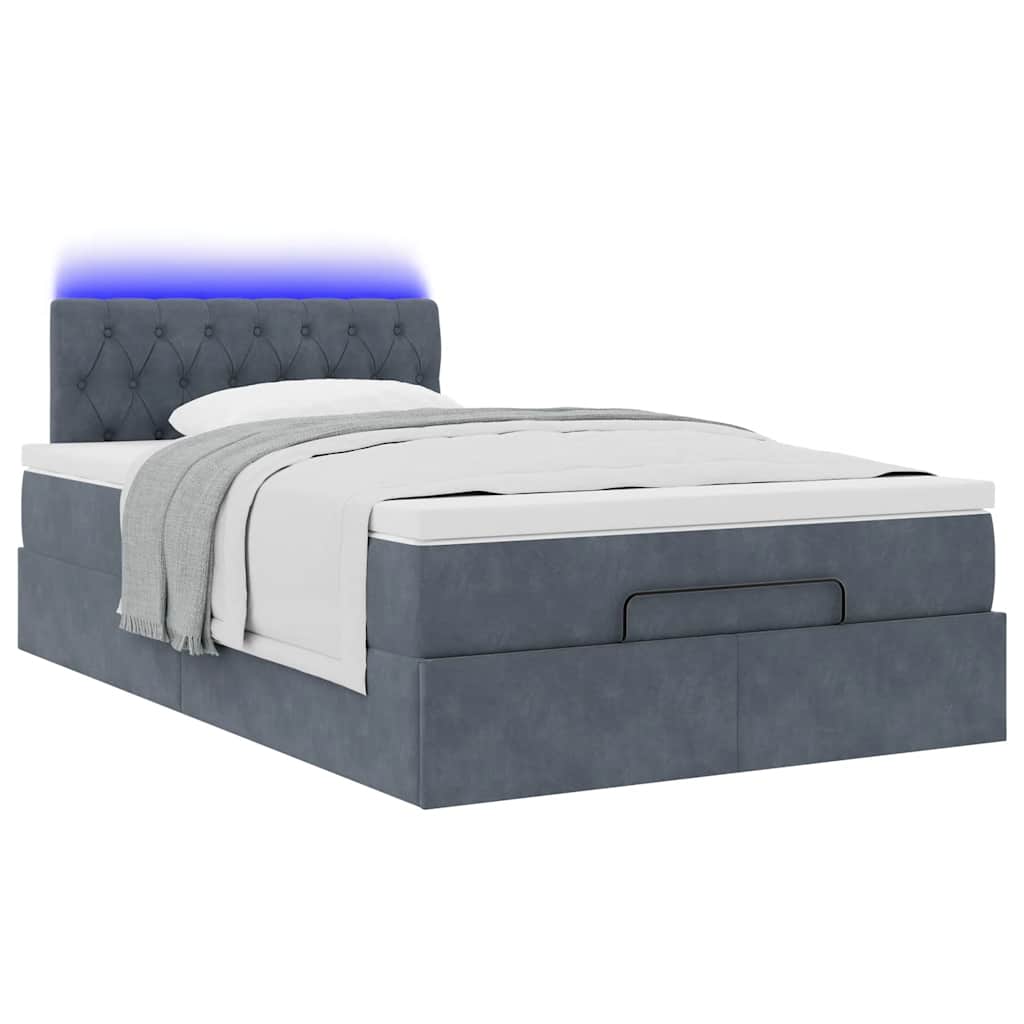 Cadre de lit ottoman et matelas gris foncé 120x200 cm velours - XIOS