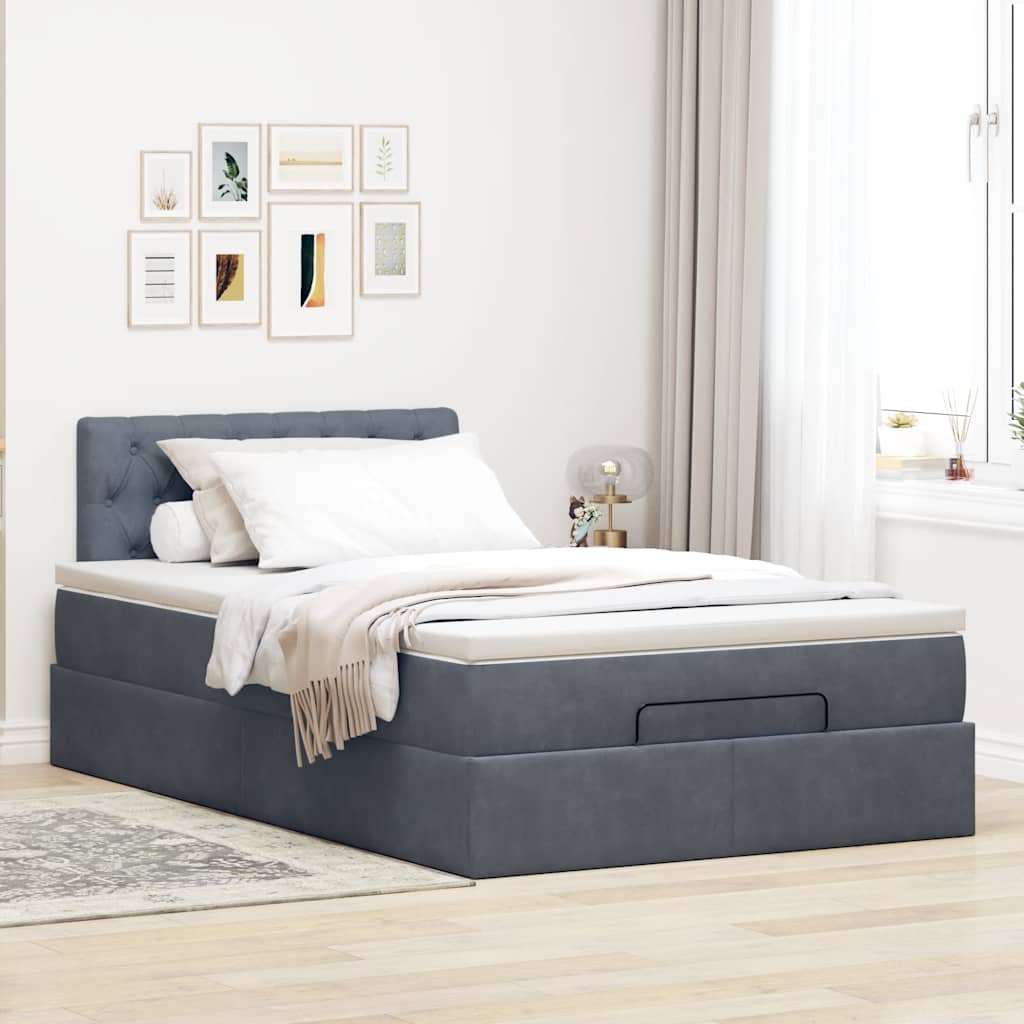 Cadre de lit ottoman et matelas gris foncé 120x200 cm velours - XIOS