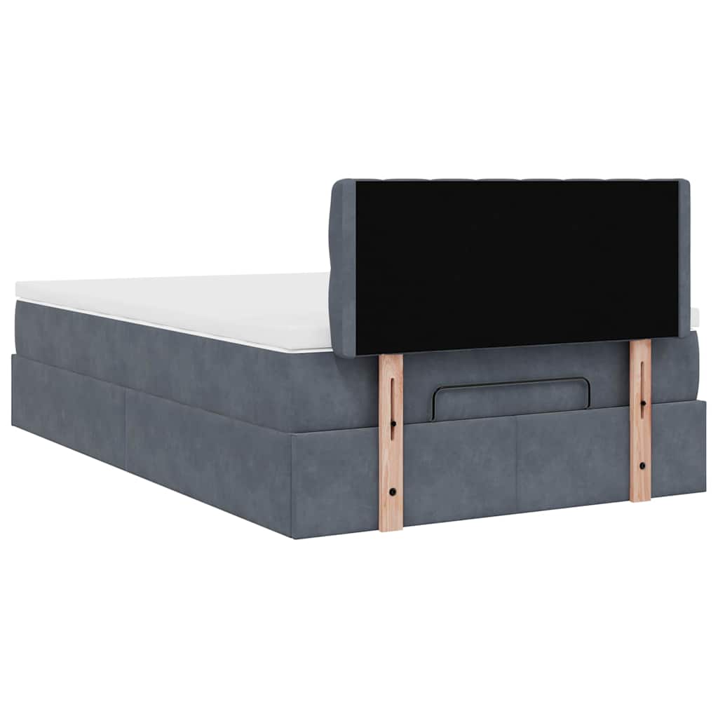 Cadre de lit ottoman et matelas gris foncé 120x200 cm velours - XIOS
