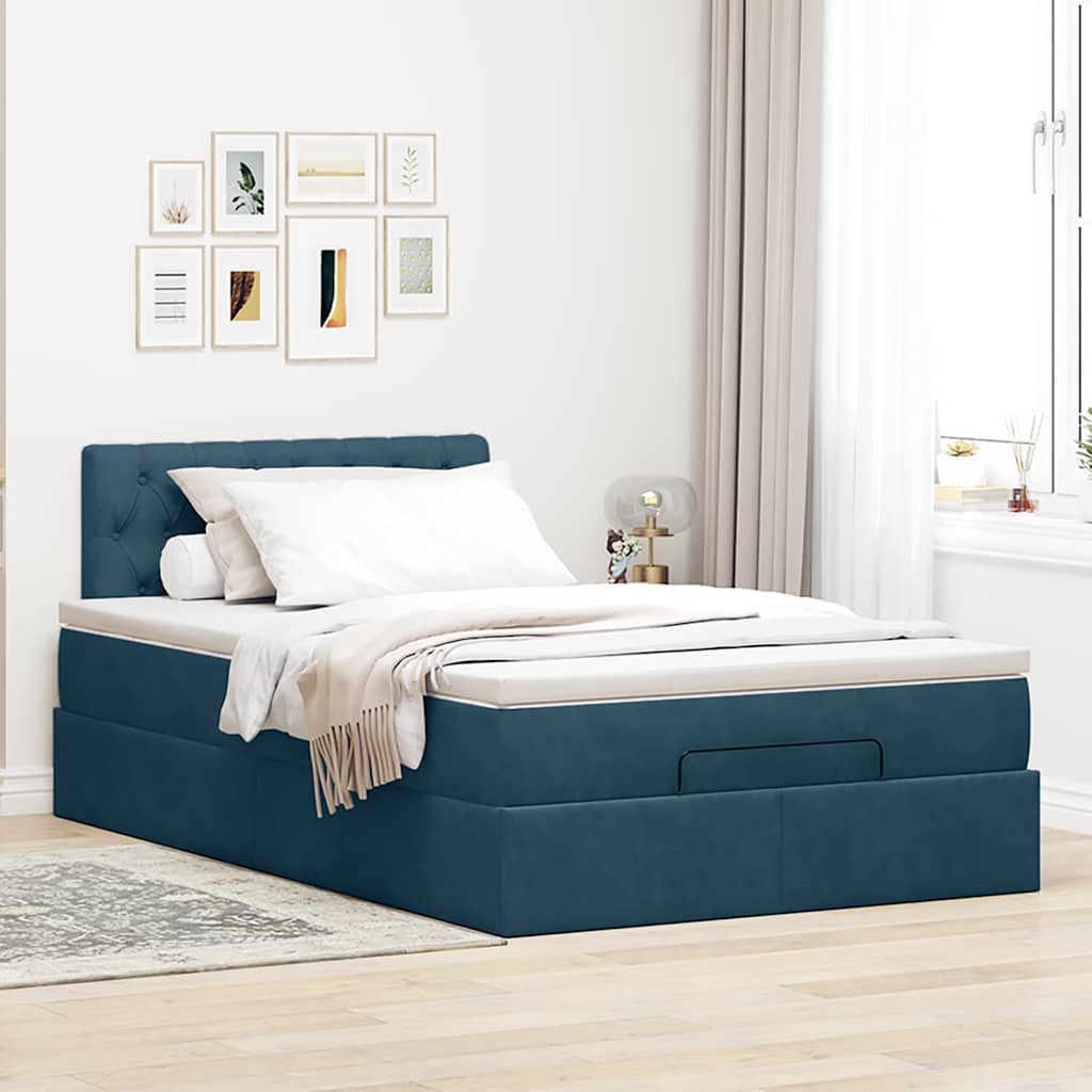 Cadre de lit ottoman avec matelas bleu foncé 120x200 cm velours - XIOS