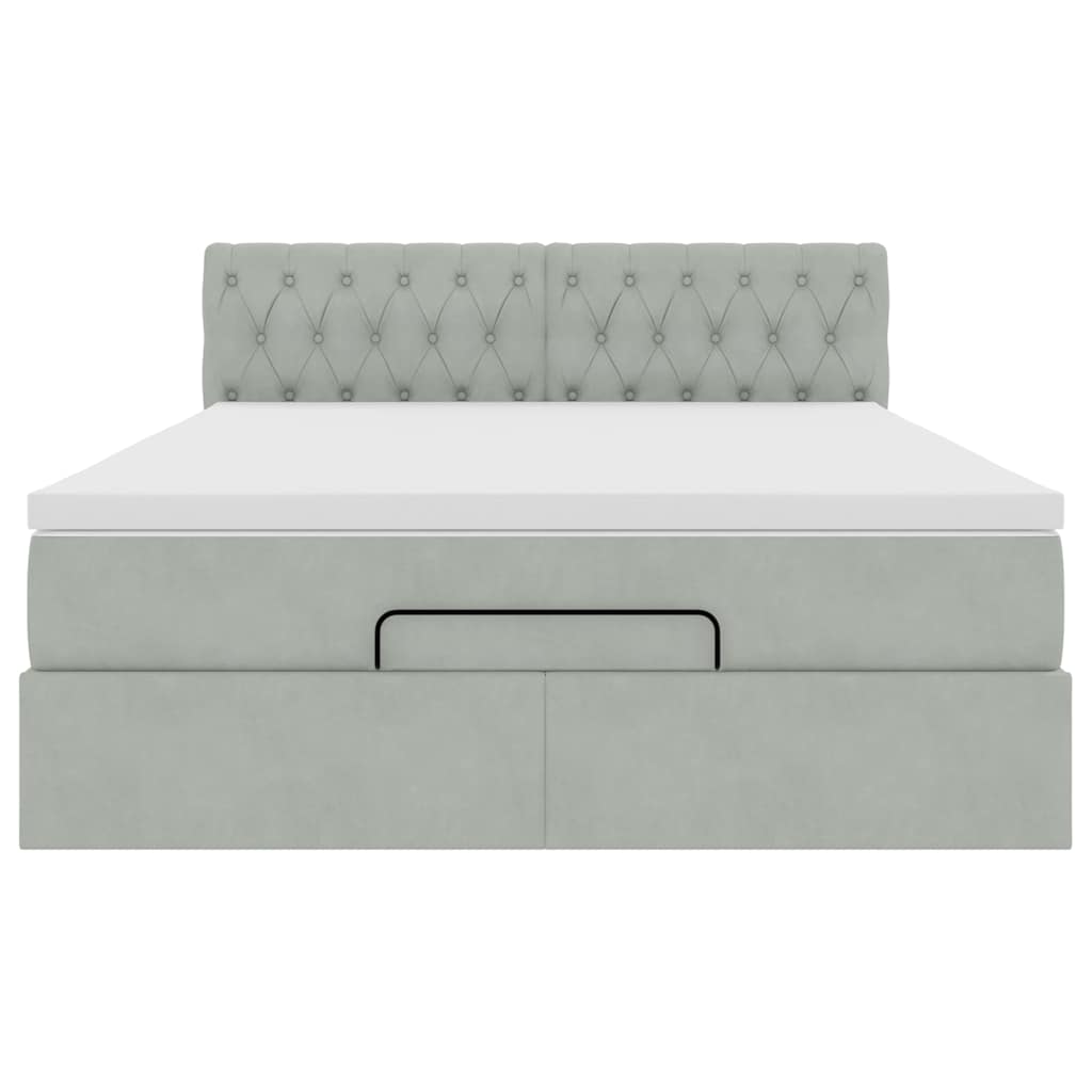 Cadre de lit ottoman et matelas gris clair 140x190 velours - XIOS