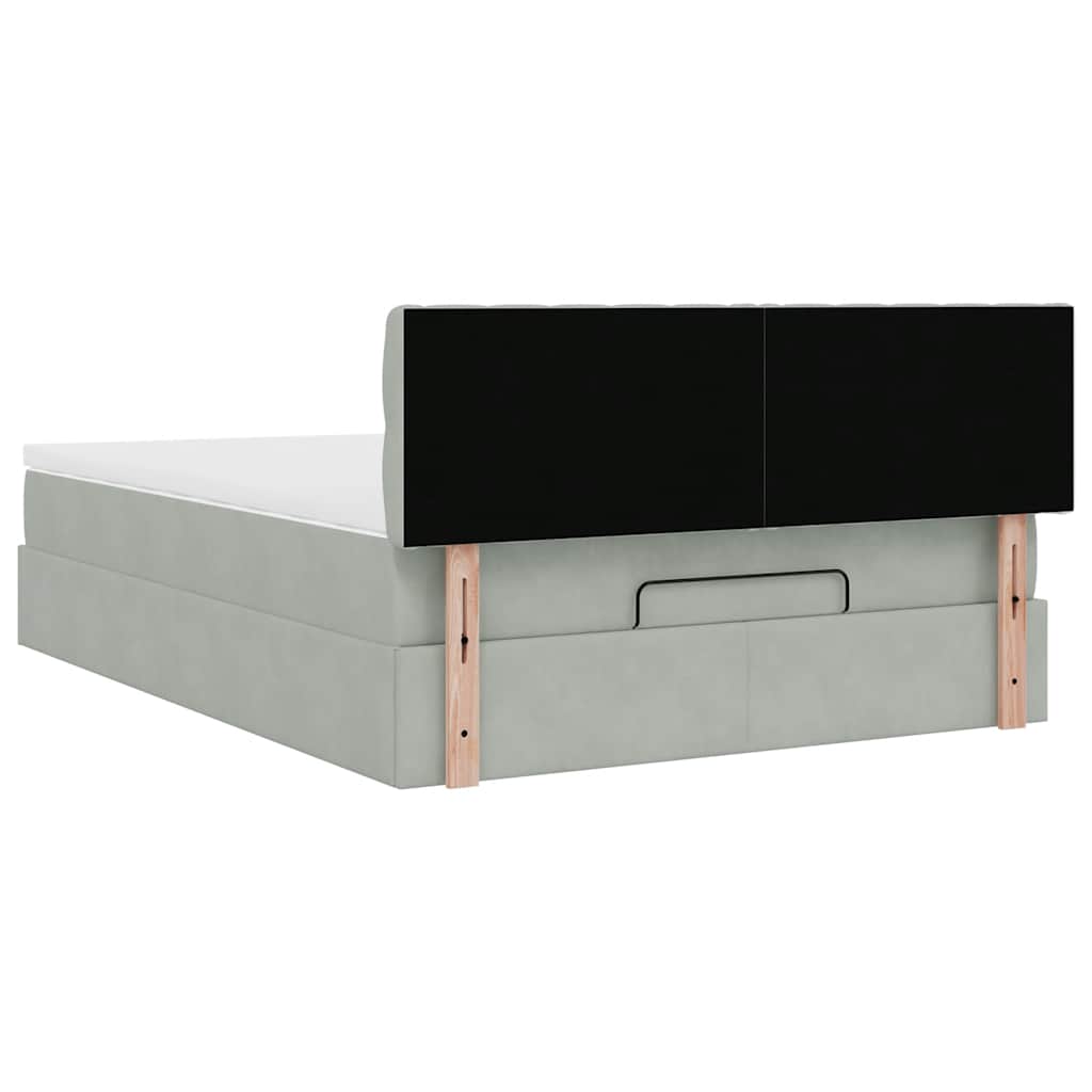 Cadre de lit ottoman et matelas gris clair 140x190 velours - XIOS