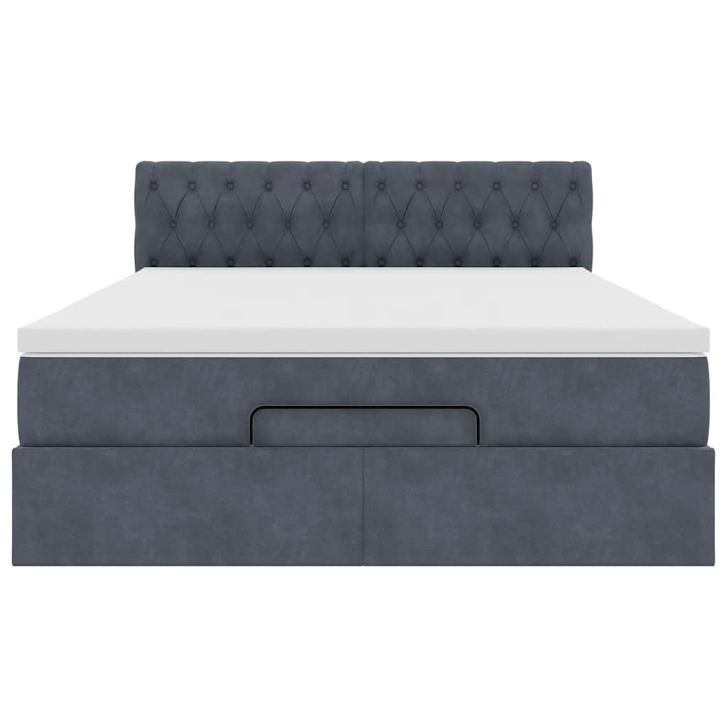 Cadre de lit ottoman avec matelas gris foncé 140x190 cm velours - XIOS