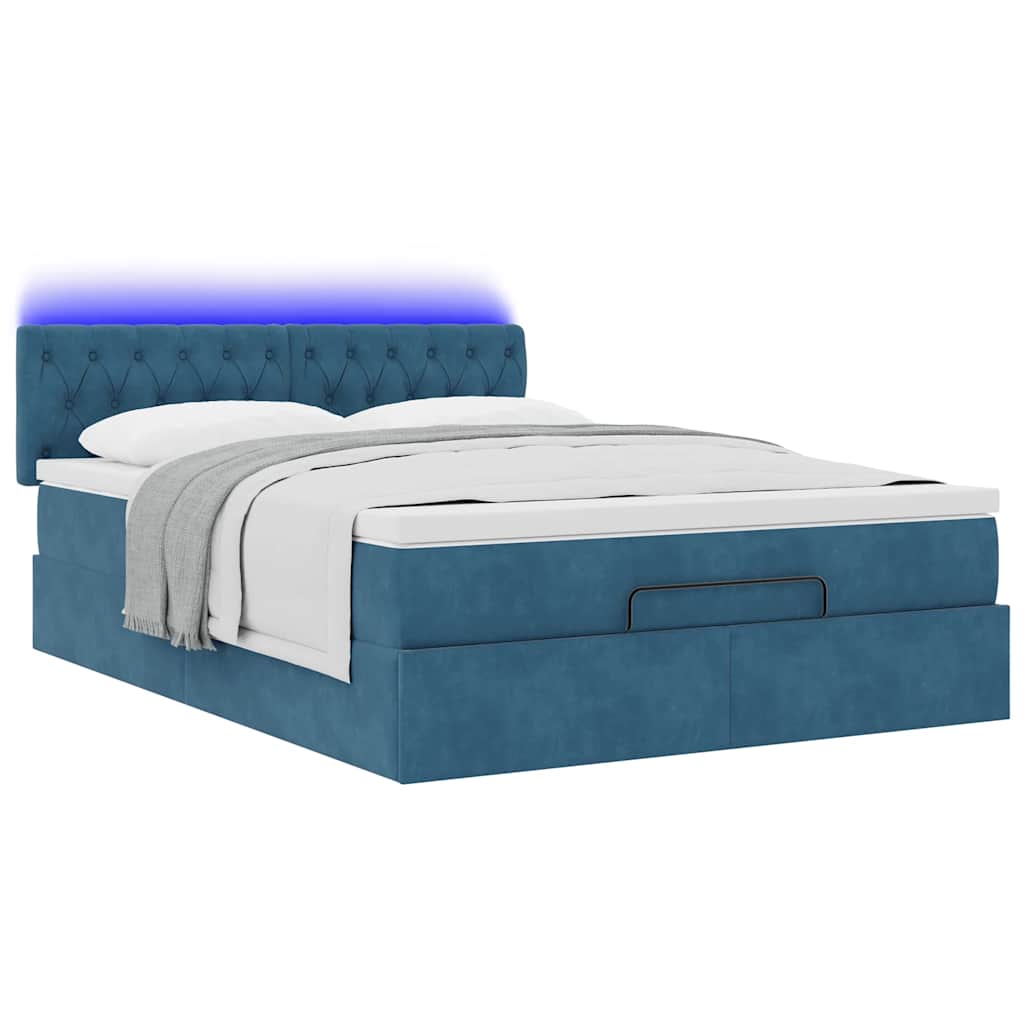 Cadre de lit ottoman avec matelas bleu foncé 140x190 cm velours - XIOS