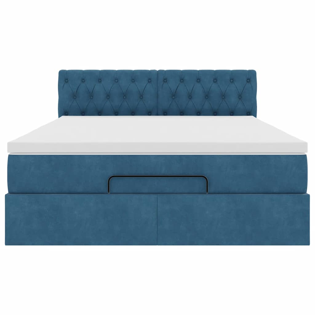 Cadre de lit ottoman avec matelas bleu foncé 140x190 cm velours - XIOS