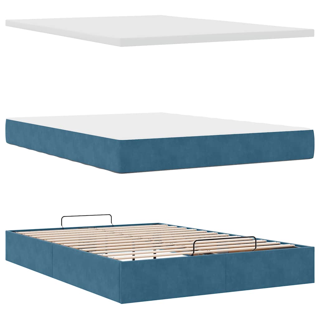 Cadre de lit ottoman avec matelas bleu foncé 140x190 cm velours - XIOS