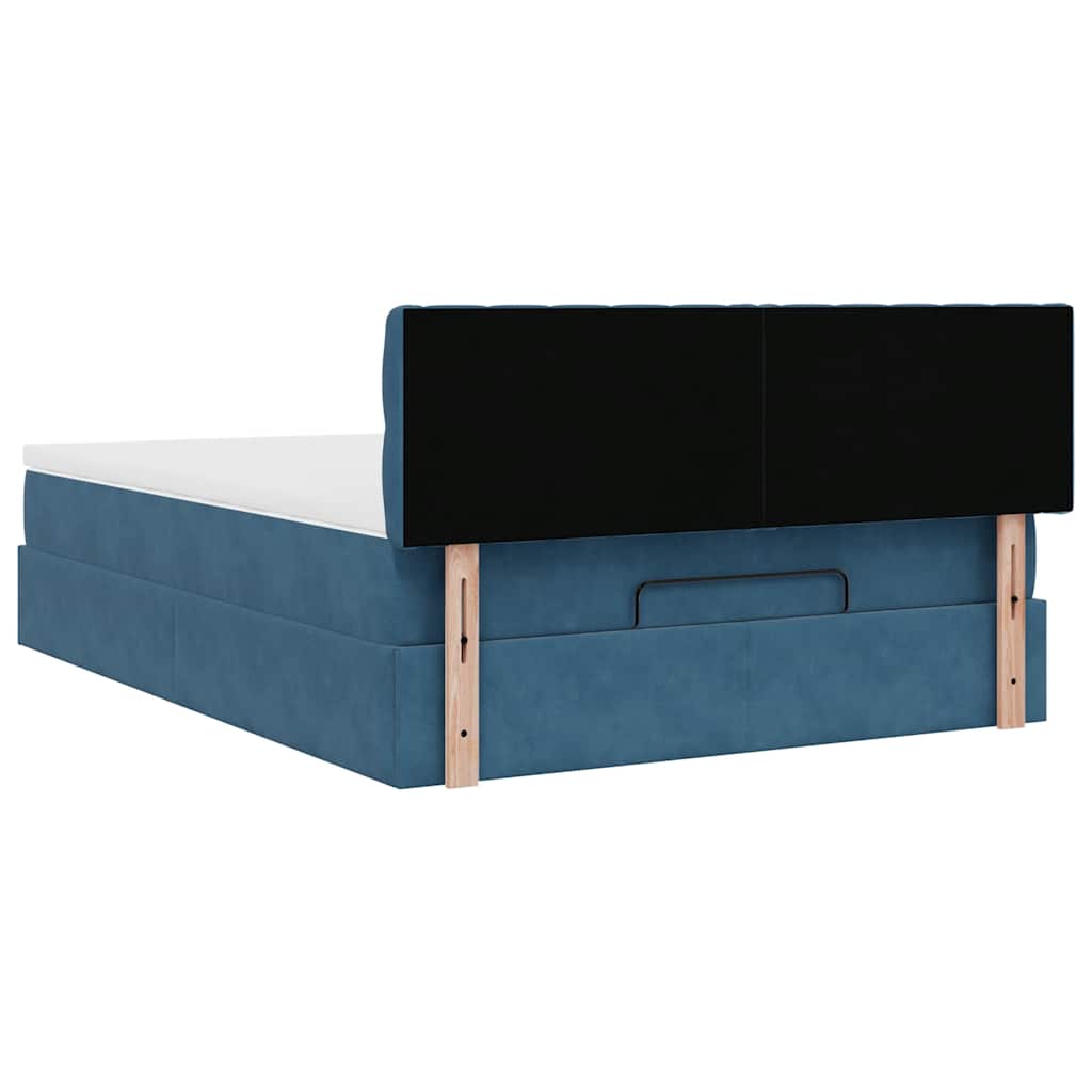 Cadre de lit ottoman avec matelas bleu foncé 140x190 cm velours - XIOS