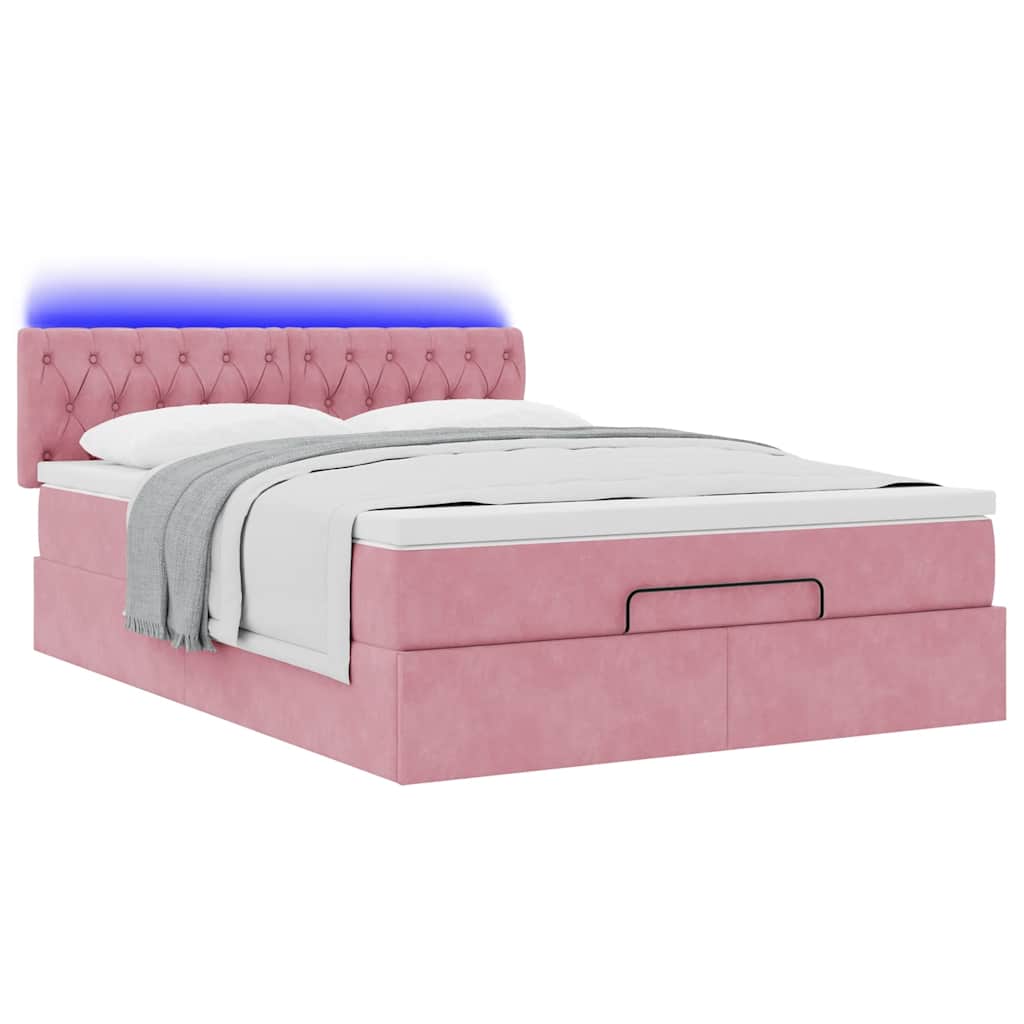 Cadre de lit ottoman avec matelas rose 140x190 cm velours - XIOS