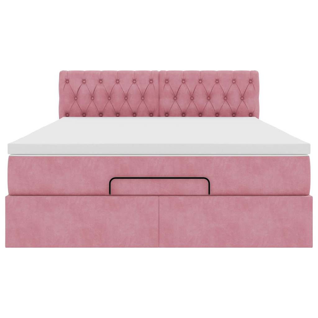 Cadre de lit ottoman avec matelas rose 140x190 cm velours - XIOS