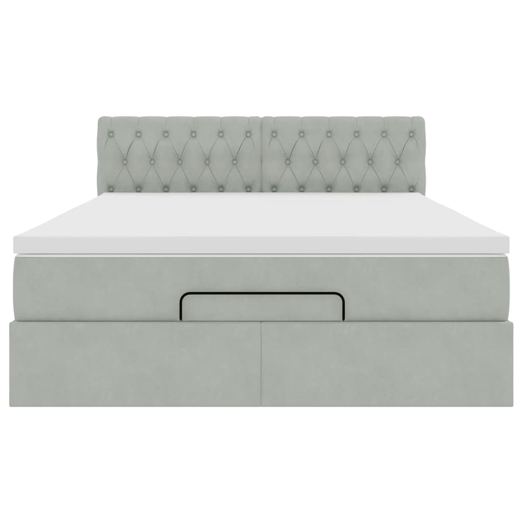 Cadre de lit ottoman avec matelas gris clair 140x200 cm velours - XIOS