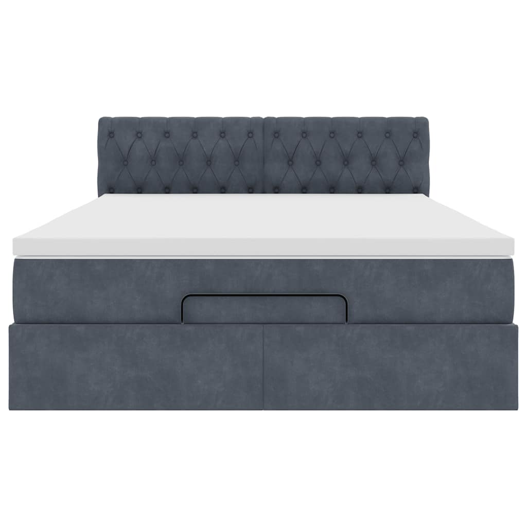 Cadre de lit ottoman avec matelas gris foncé 140x200 cm velours - XIOS
