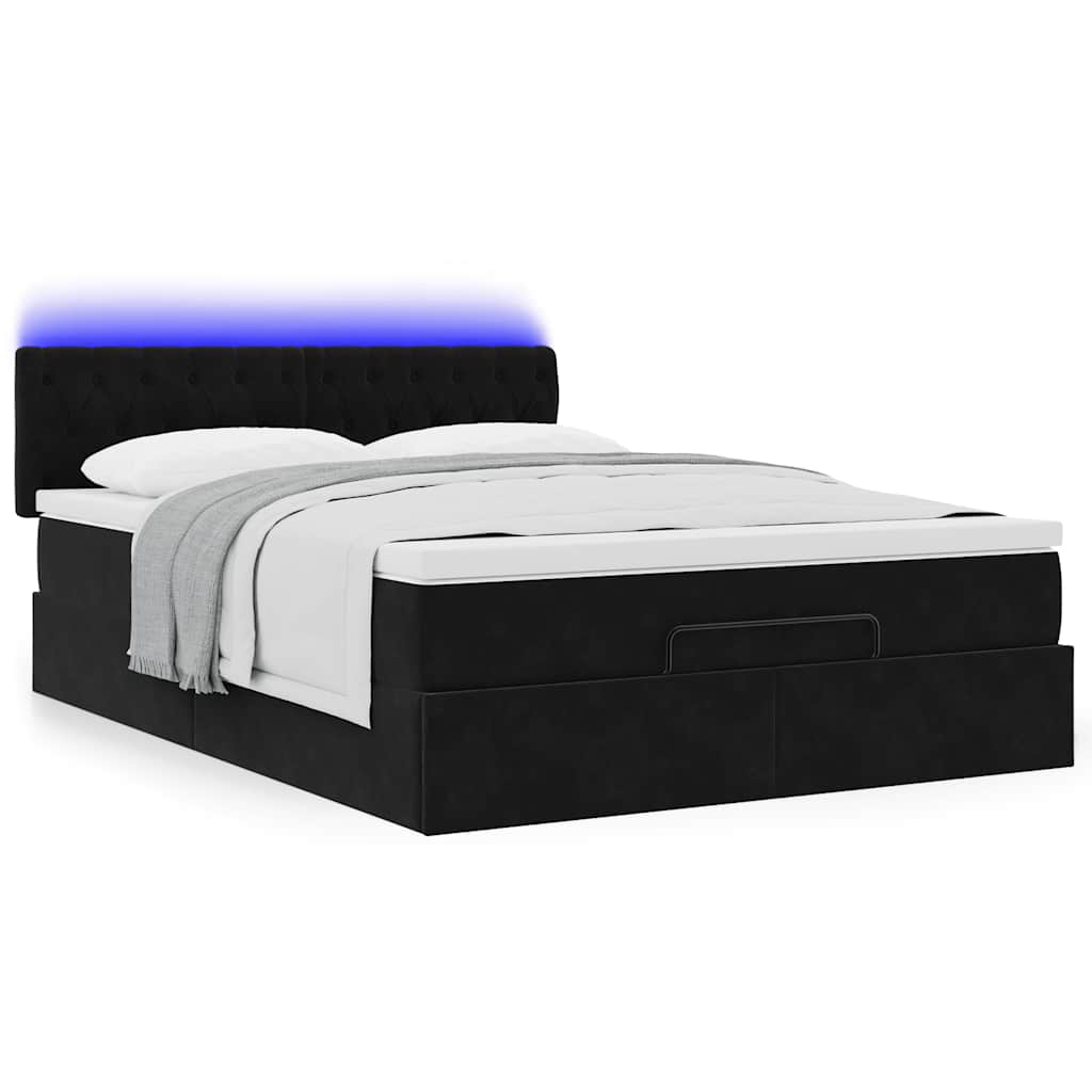 Cadre de lit ottoman avec matelas noir 140x200 cm velours - XIOS