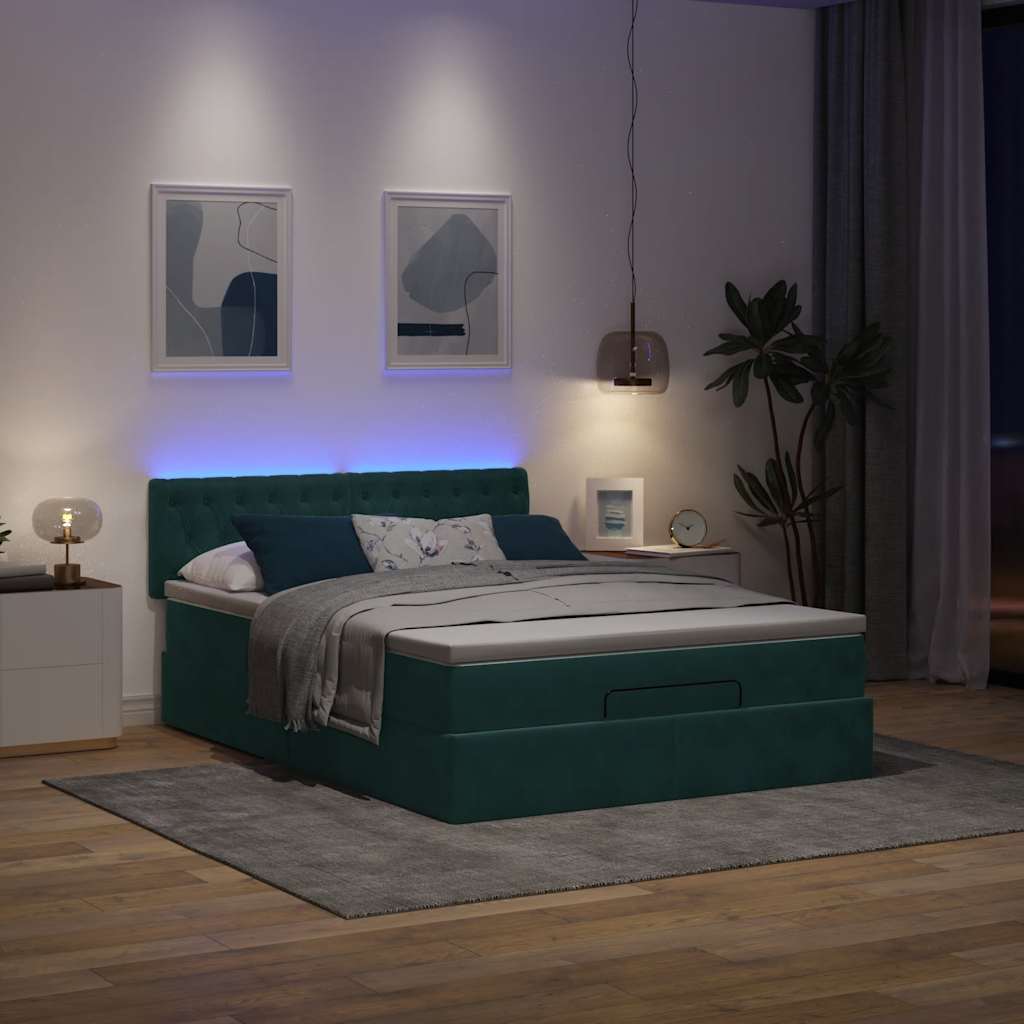 Cadre de lit ottoman avec matelas vert foncé 140x200 cm velours - XIOS