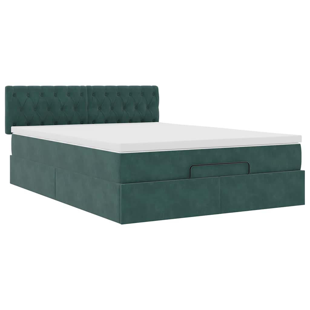 Cadre de lit ottoman avec matelas vert foncé 140x200 cm velours - XIOS