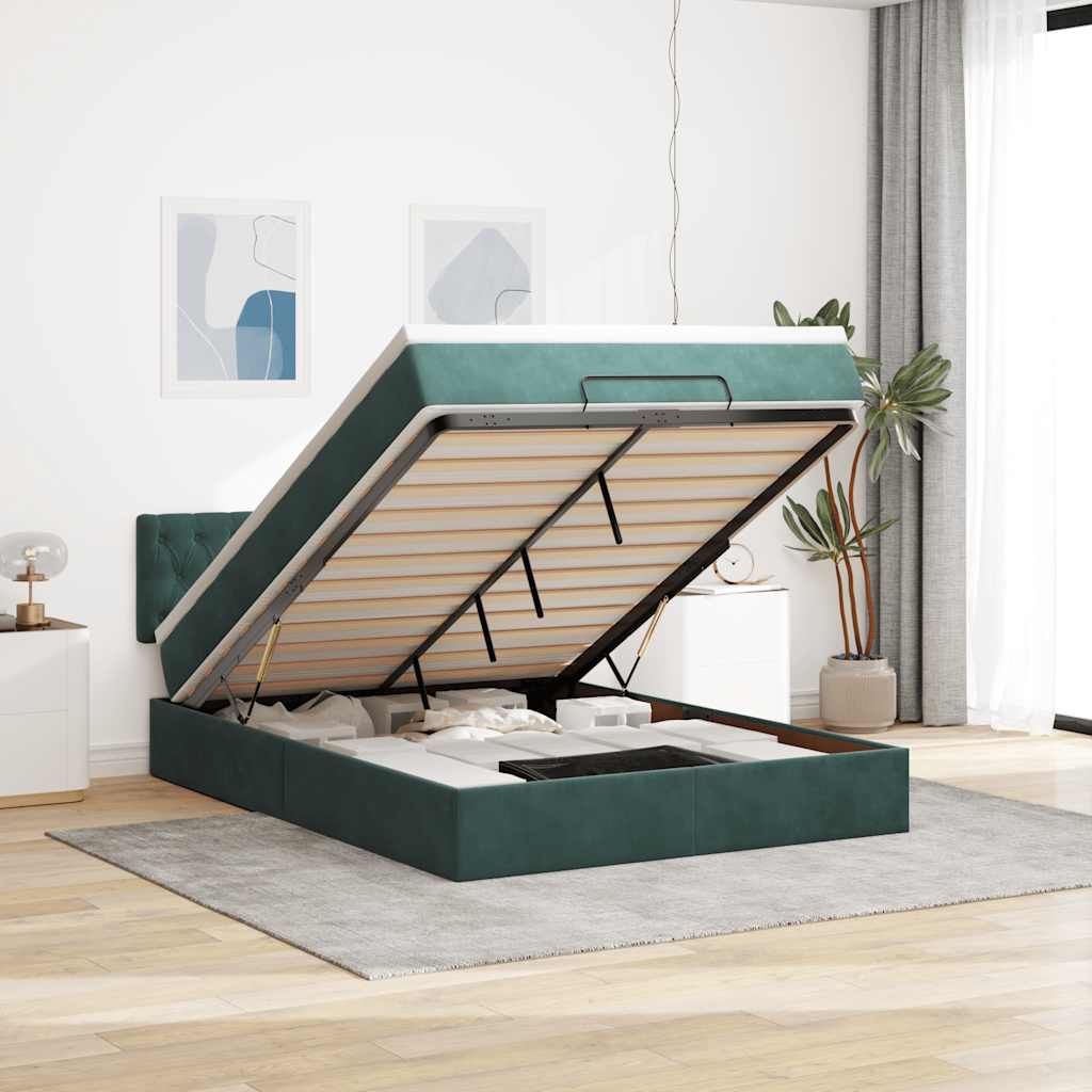 Cadre de lit ottoman avec matelas vert foncé 140x200 cm velours - XIOS