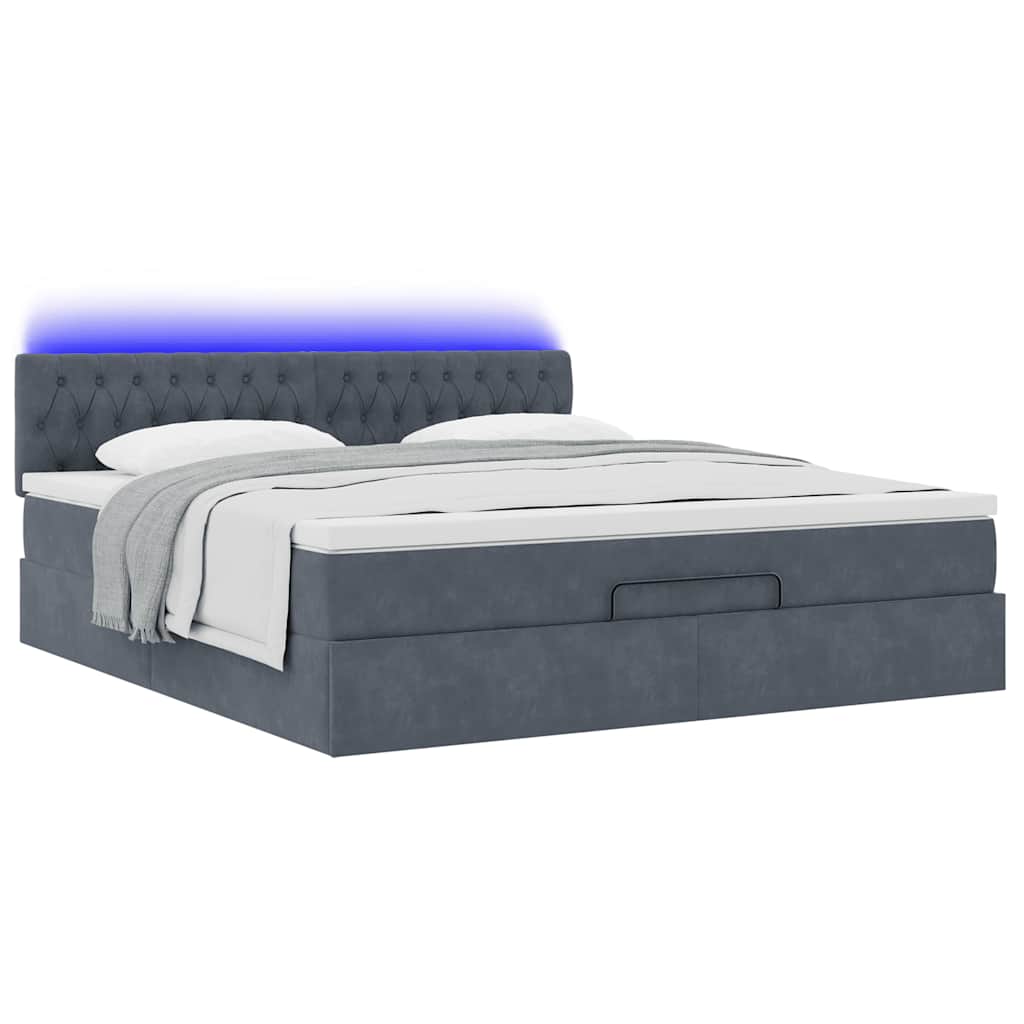 Cadre de lit ottoman avec matelas gris foncé 160x200 cm velours - XIOS