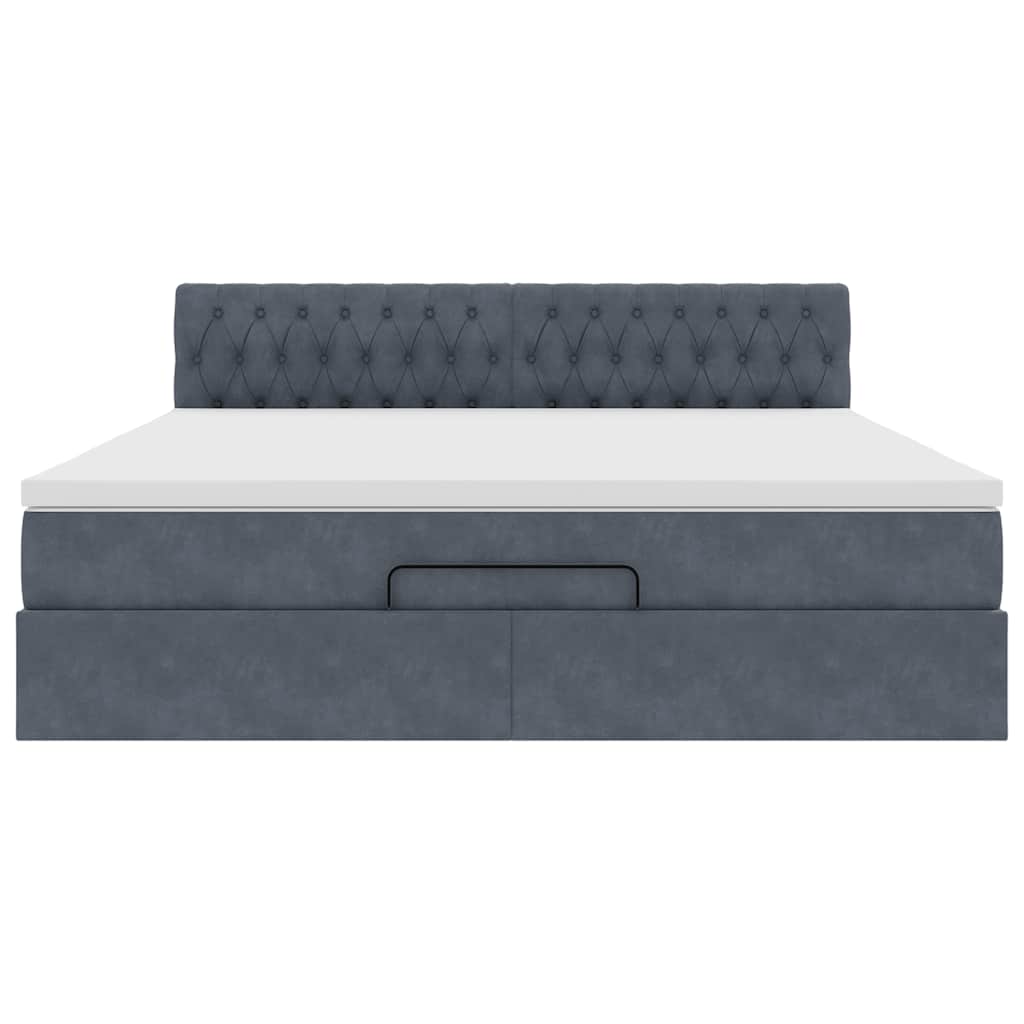 Cadre de lit ottoman avec matelas gris foncé 160x200 cm velours - XIOS