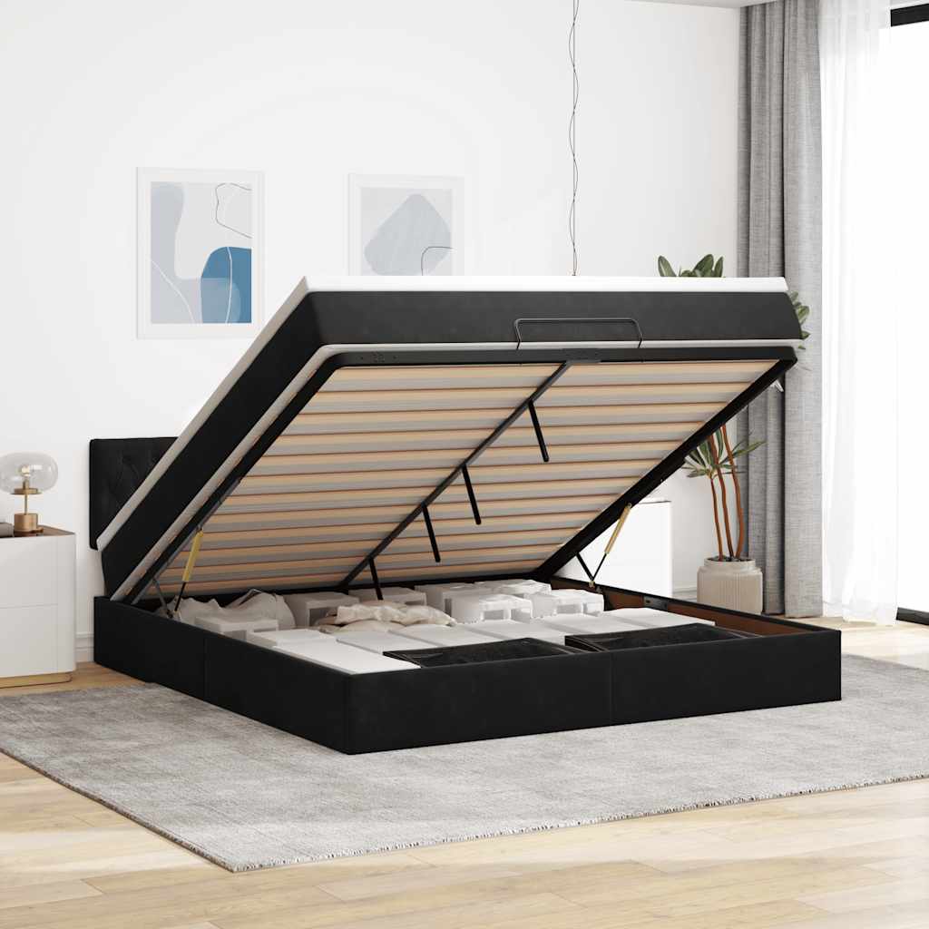 Cadre de lit ottoman avec matelas noir 160x200 cm velours - XIOS