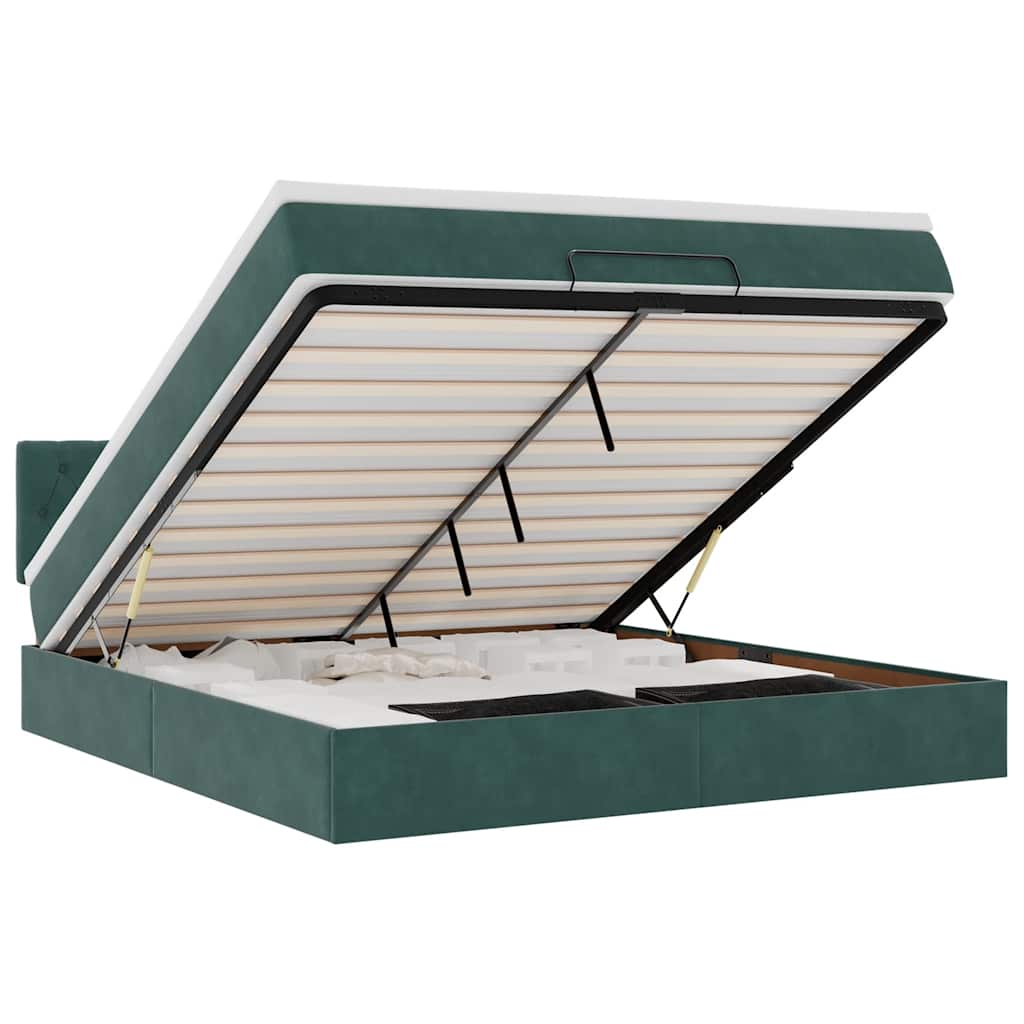 Cadre de lit ottoman avec matelas vert foncé 160x200 cm velours - XIOS