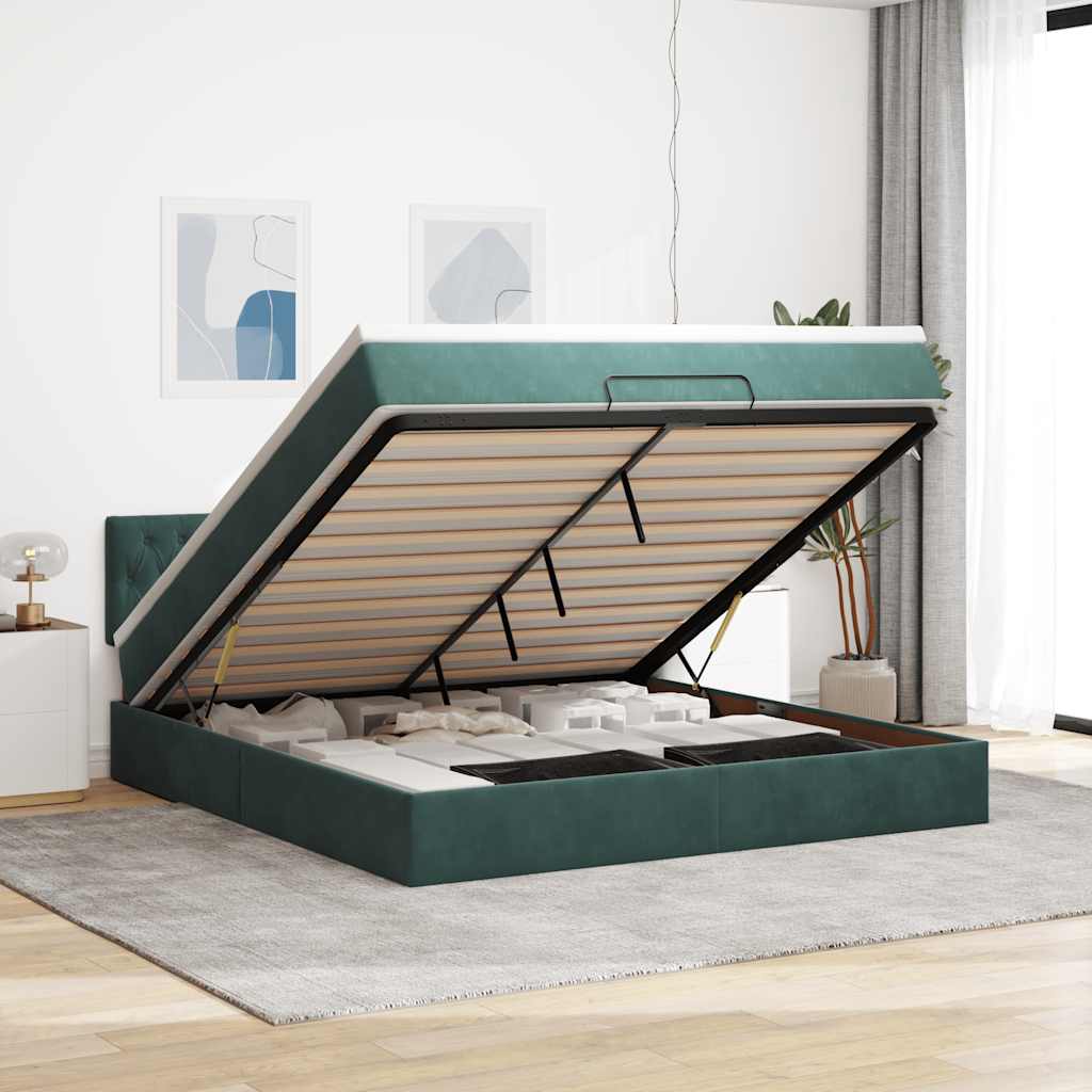 Cadre de lit ottoman avec matelas vert foncé 160x200 cm velours - XIOS