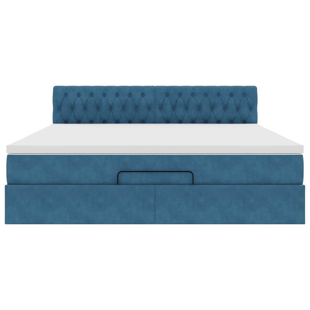 Cadre de lit ottoman avec matelas bleu foncé 160x200 cm velours - XIOS