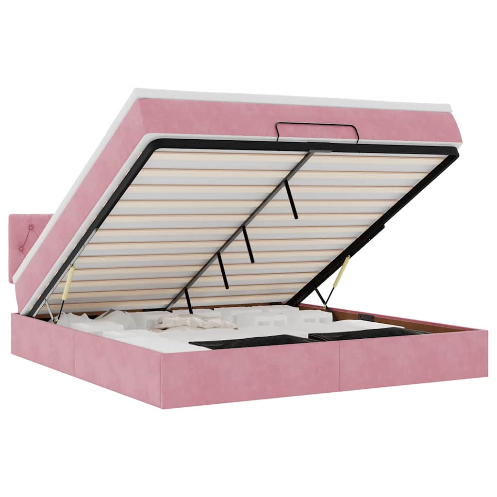 Cadre de lit ottoman avec matelas rose 160x200 cm velours - XIOS