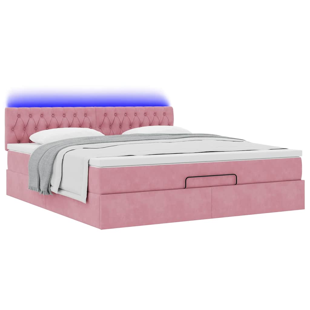 Cadre de lit ottoman avec matelas rose 160x200 cm velours - XIOS